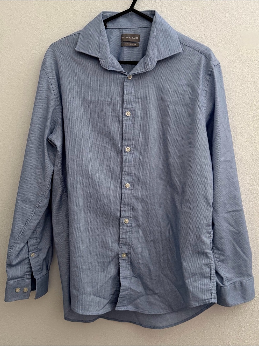 Michael Kors Men's Slim Fit Stretch Pale Blue Long-Sleeve Dress Shirt